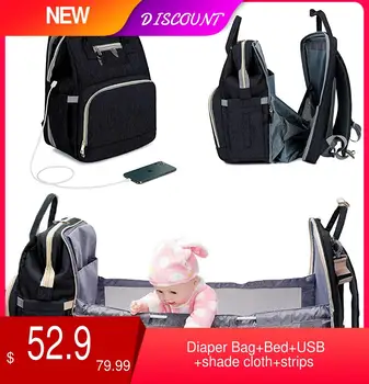 

3 in 1 Diaper Bag Backpack Foldable Baby Bed Waterproof Travel Bag with USB Charge Baby Changing Bag