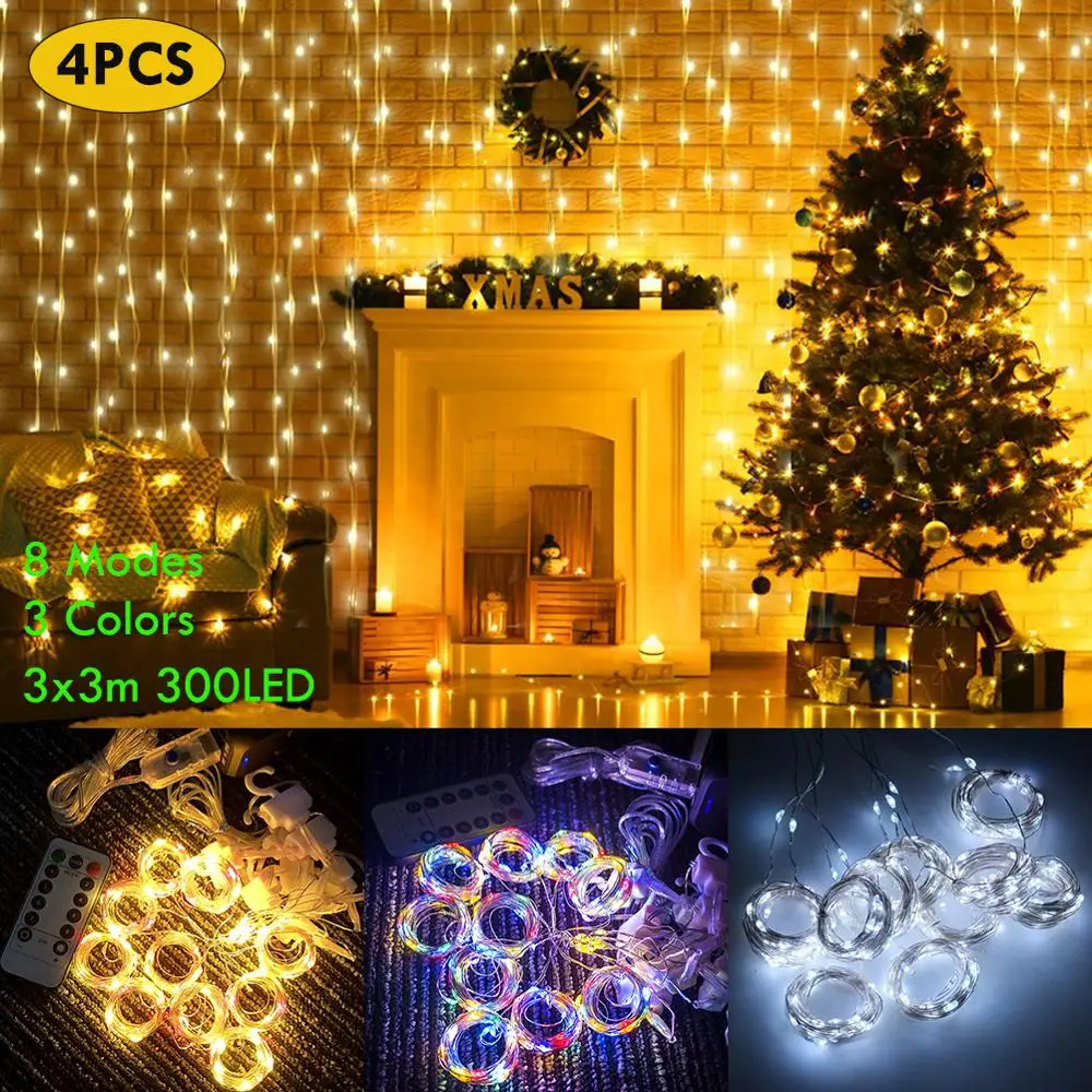 

300LED Fairy Lights 3m Garland Curtain Lamp Remote Control USB String Lights New Year Christmas Decoration Home Bedroom Window
