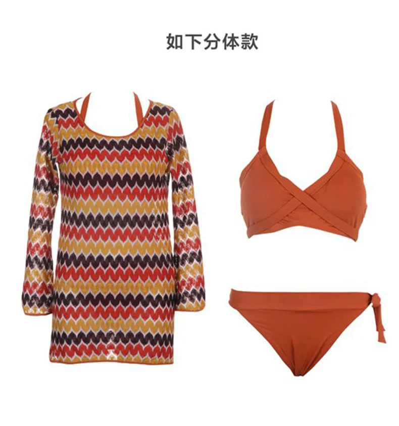 

Small Peach 2019 New Style Hot Selling Slimming Belly Covering INS-Style Conservative Bikini Tour Bathing Suit South Korea Three