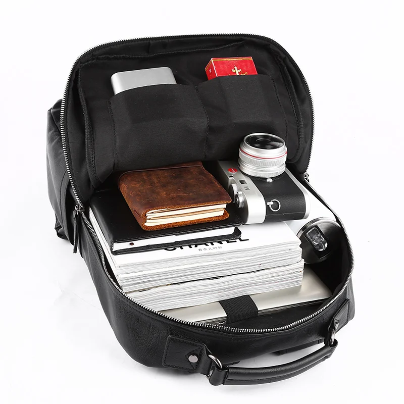  MOYYI Leather PU Backpack Men Mochila 14/15.6 inch Laptop Backpack Multifunction School Travel Wate