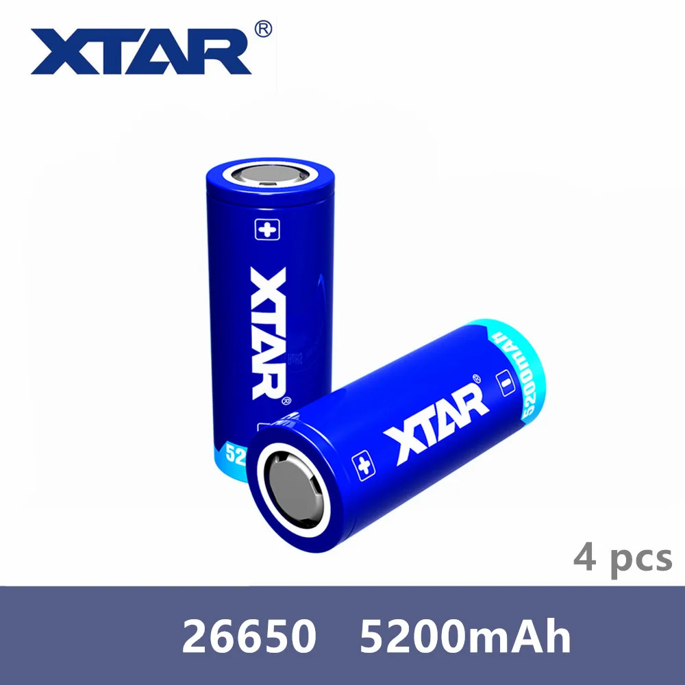 Flat top 4 шт. Xtar перезаряжаемый 26650 5200 мАч 3,6 в защищенный аккумулятор предназначен для фонарей Портативные источники питания и т. Д - Цвет: Flat top