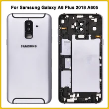 A6+ Корпус чехол для samsung Galaxy A6 плюс A605 Батарея задняя крышка Дверь задняя крышка с металлической кнопкой