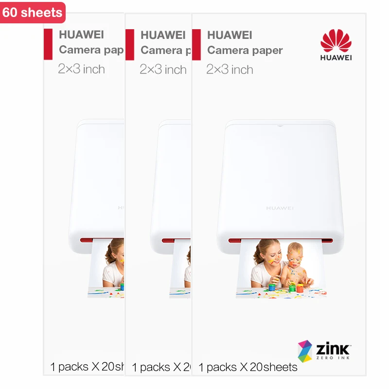 huawei Honor AR портативный карманный принтер для фотографий Zink DIY поделитесь бумагой Bluetooth 4,1 20 в упаковке - Цвет: 60 sheets