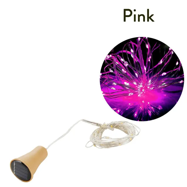 10LED 15LED 20LED Solar LED Cork Wine Bottle Stopper Copper Garland Wire Fairy String Light 1M/1.5M/2M Outdoor Party Decoration Pink