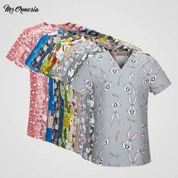 

high quality printing Medical Costumes Nurse Uniform V-neck Uniforms Woman Lab Surgical Suit Medical Uniforms Man Surgical tops