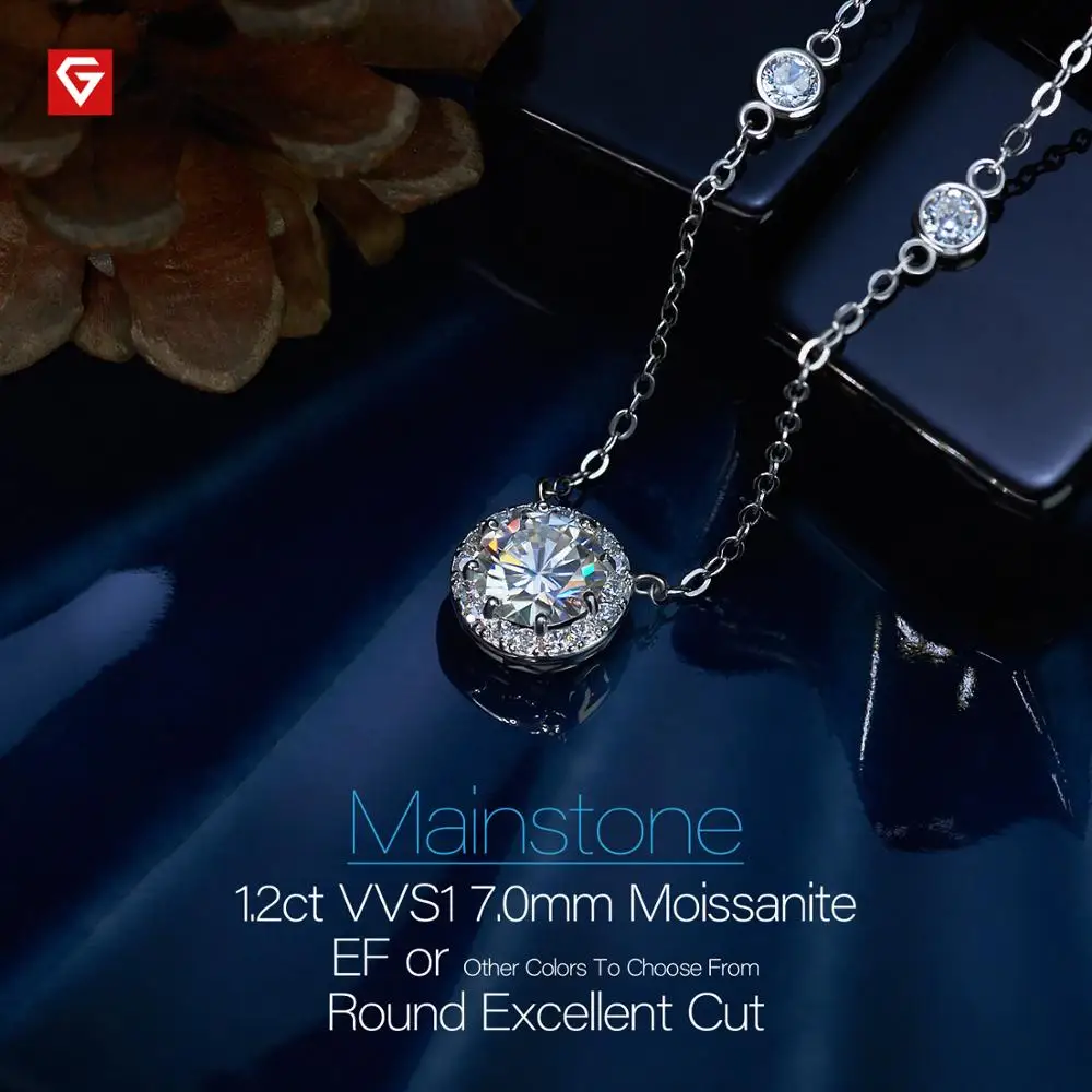 GIGAJEWE 1.2ct 7,0 мм EF Круглый 18 К покрытый белым золотом 925 Серебряный Муассанит ожерелье с бриллиантами проверенные ювелирные изделия подарок для женщин и девочек