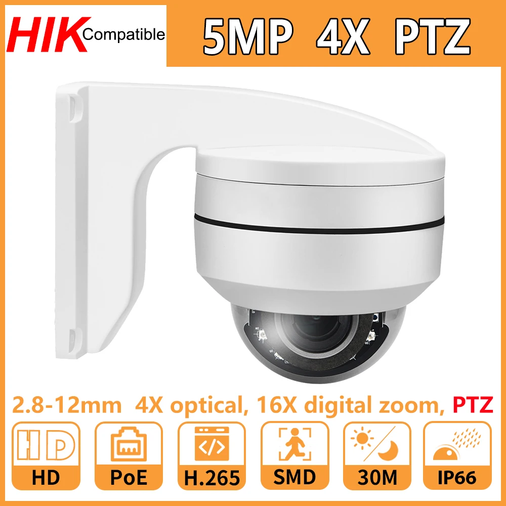 

Hikvision Compatible 5MP 4X PTZ Speed Dome PoE IP Camera 2.8mm-12mm Security CCTV Indoor Camera IR30M IP66 H.265 P2P Plug & Play