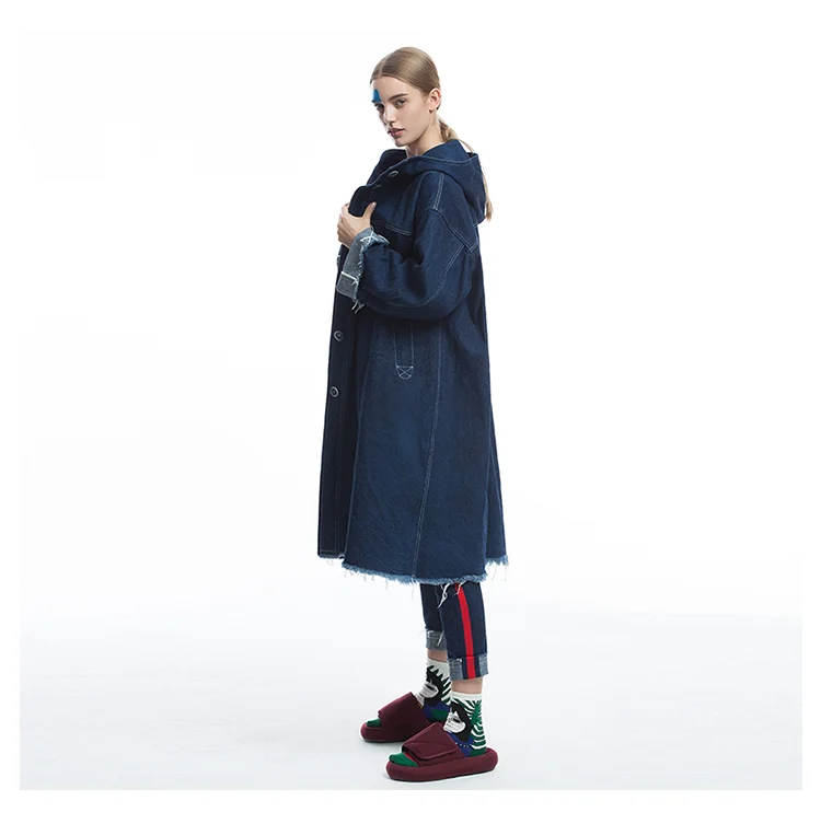 IRINAFC05 FW Коллекция Новое поступление однобортное длинное джинсовое Пальто Тренч для женщин