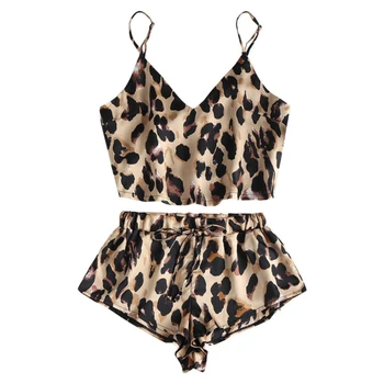 

Women's Sleepwear Sexy Pajama Set Leopard Print V-Neck Pyjamas Sleeveless Cami Top And Shorts