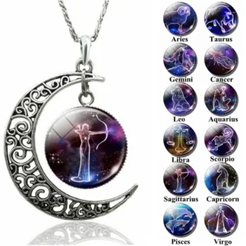 

New Hot Selling New Starry Animal 12 Constellation Moon Necklace Time Gem Pendant Supply