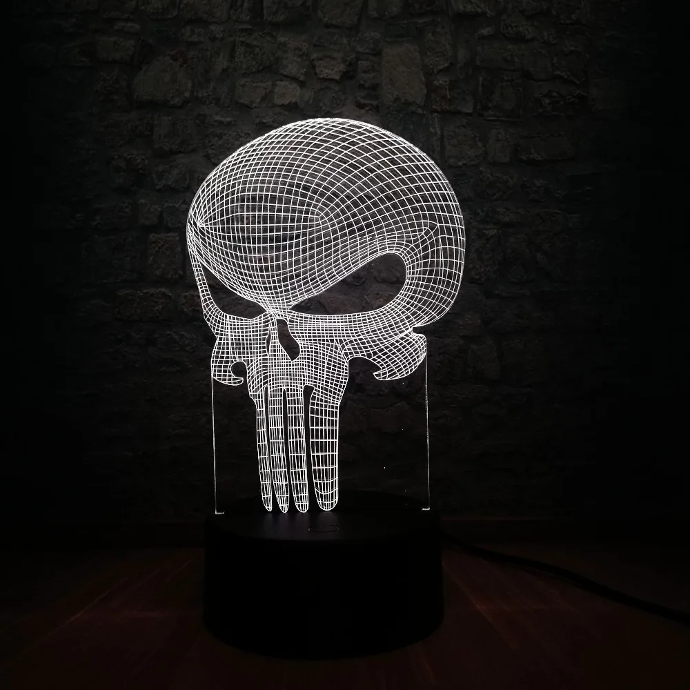 Каратель Череп 3D светодиодный цвет ночник меняющая лампа Хэллоуин Череп 3D иллюзия голограммы настольная лампа для детей подарок