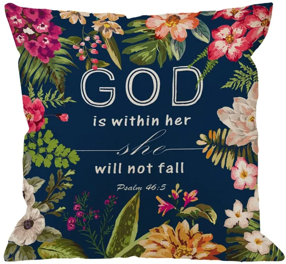 Christian Pillow Case Bible Verses God is Within Her She Will Not Fall Cover for Home Car Men/Women/Kids Flowers Pill | Дом и сад