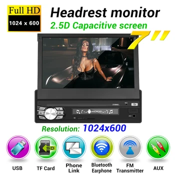 

ALLOYSEED 1DIN Android 9.1 Car Radio 7" HD Manual Telescopic Screen Bluetooth Autoradio WiFi GPS FM USB AUX Multimedia Player