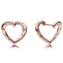 Подлинные 925 пробы серебряные серьги-паны, яркие серьги с розой в форме сердца для женщин, подарок на свадьбу, изысканные европейские ювелирные изделия