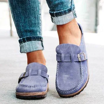 

2020 New Retro Casual Women Flats Plus Size Slip on Loafers Half Drag Round Toe Women Flats Autumn Sneakers Ladies Women Shoes
