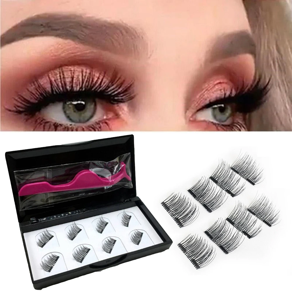 

4 Pairs Magneticnatural False Eyelashes Lashes Long Fake Makeup Extension Mink Eyelashes 3D Mink Lashes Eyelash for Women Beauty