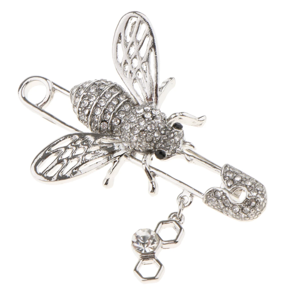 Delicate Women Girls Rhinestone Insect Bee Brooch PinS Clothing Decor silver color
