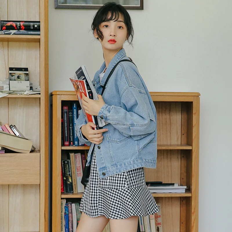 

INS Hong Kong Style Jeans Coat Women's 2019 Spring Korean-style Loose-Fit BF Unisex Sweet Slimming Versatile Jacket