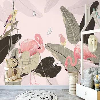 

New Design Texture Wallpaper Modern Tropical Plant Leaves Pink Birds Mural Living Room Bedroom Restaurant Wall Paper For Wall 3D