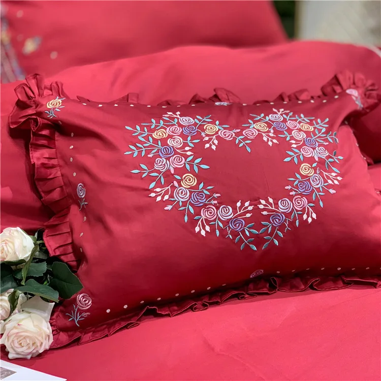 Китайский красный Troditional набор свадебного постельного белья 4 шт. чистый хлопок, домашний текстиль для новых пар кровать Артикул мода простыня пододеяльник