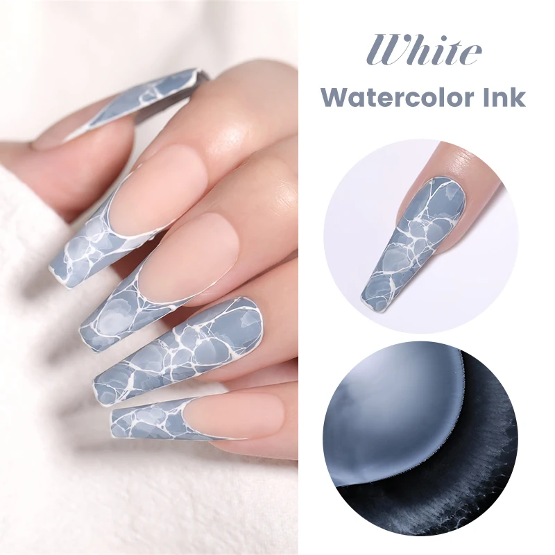 BORN PRETTY Watercolor Nail Ink White Nail Polish Blossoming Effect Nails Art Design Natural Air Dry Nail Art Varnish Manicure