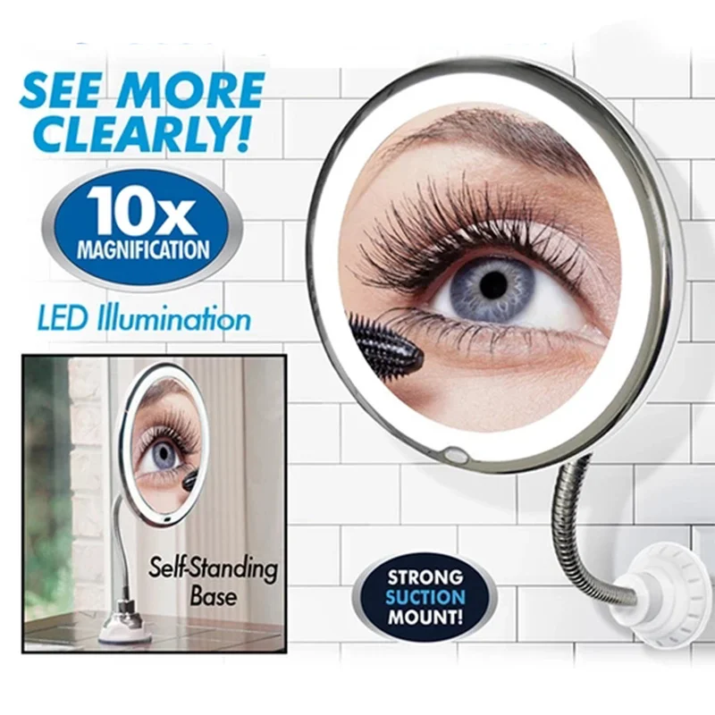 

360 Degree Rotation 10x Magnifying LED Lighted Makeup Mirror My Flexible Mirror Folding Vanity Mirror Anniversary Gift