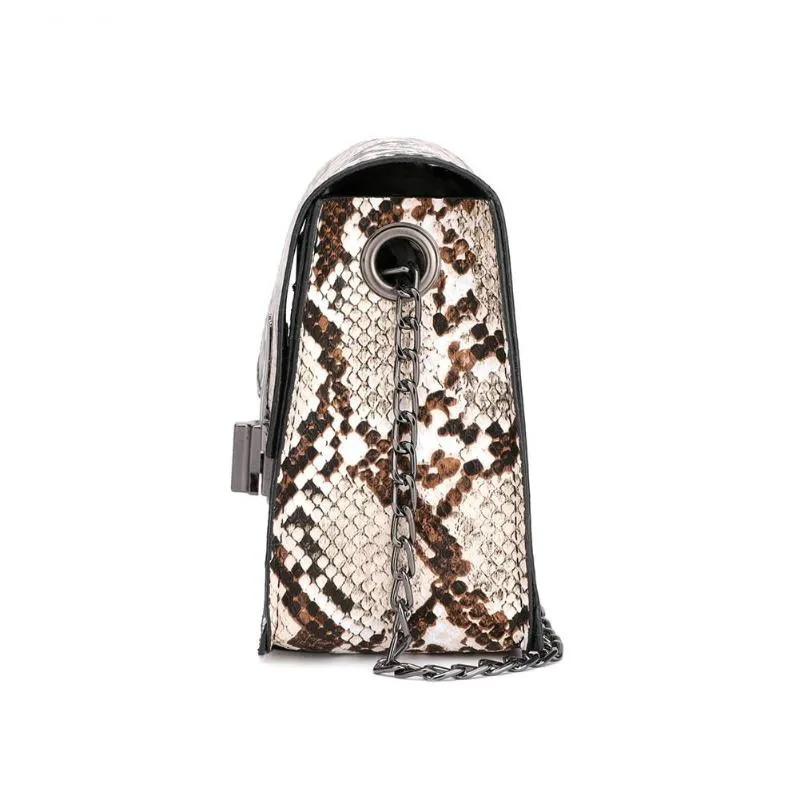 New Fashion Small Snake Print Flap Shoulder Bag Female PU Leather Chain Crossbody Bags for Women Size 17x13x7cm
