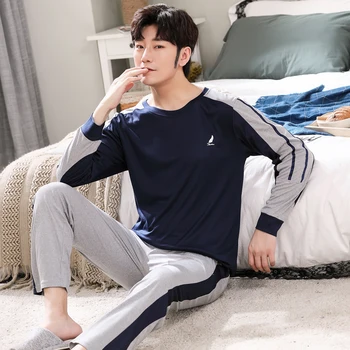 

Plus Size 3XL Men's Pajamas Homewear Autumn Cotton Pajamas Set with Pants Male Sleepwear Long Sleeve Cotton Home Clothes for Men