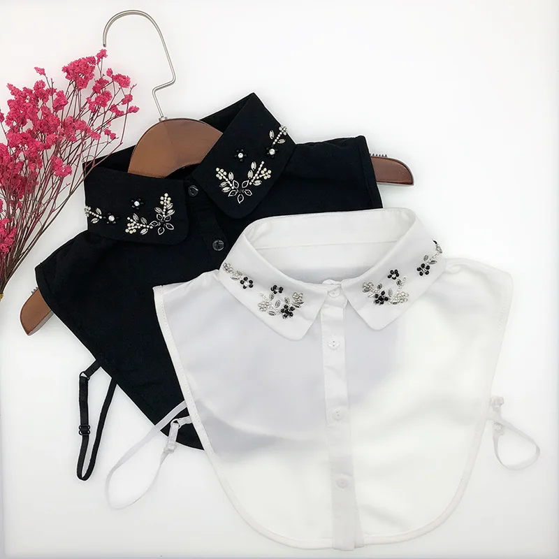 

2023 Women Shirt Detachable Collar Female Half Shirt Handmade Beads Fake Collar Necklace Tie False Collar Nep Kraagie