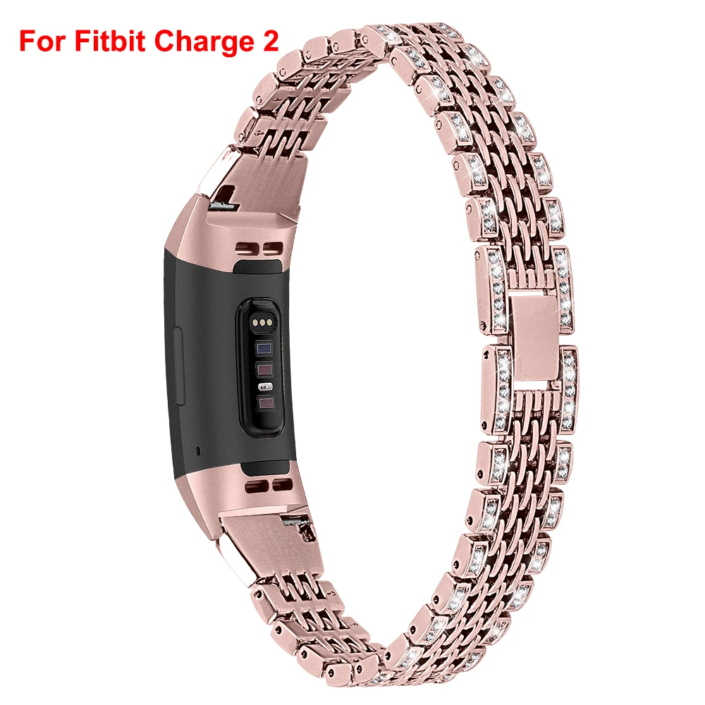 Rose Pink-2 Металлический ремешок для Fitbit Charge 2 Charge 3 Band Diamond нержавеющая сталь Chained сменный Браслет ремешок для Fit bit Charge - Цвет: Rose Pink-2