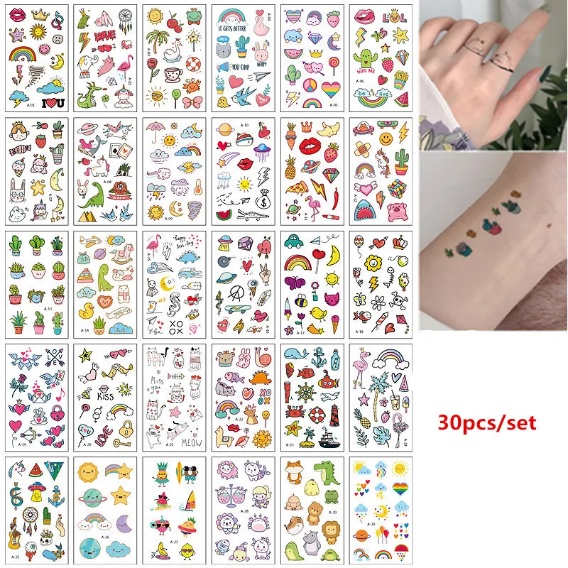 

30pcs/set Tatuajes Temporales Cute Small Fake Tattoo Stickers for Kids Woman Finger Hands Temporary Tatoo Waterproof Pegatinas