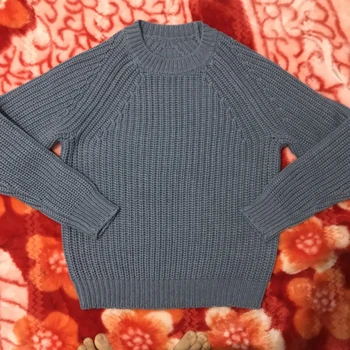 

Women Sweater \ Pure wool! Thick beaded raglan round neck sweater
