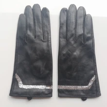 Luvas femininas de couro genuíno confortáveis, luvas verdes de camurça genuína com super desconto para manter o calor no inverno