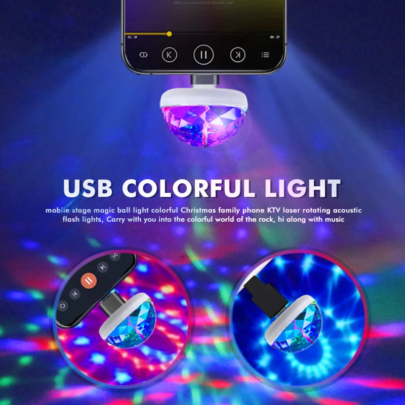 Мини USB LED диско сценический эффект лампа на мобильный телефон Волшебный шар