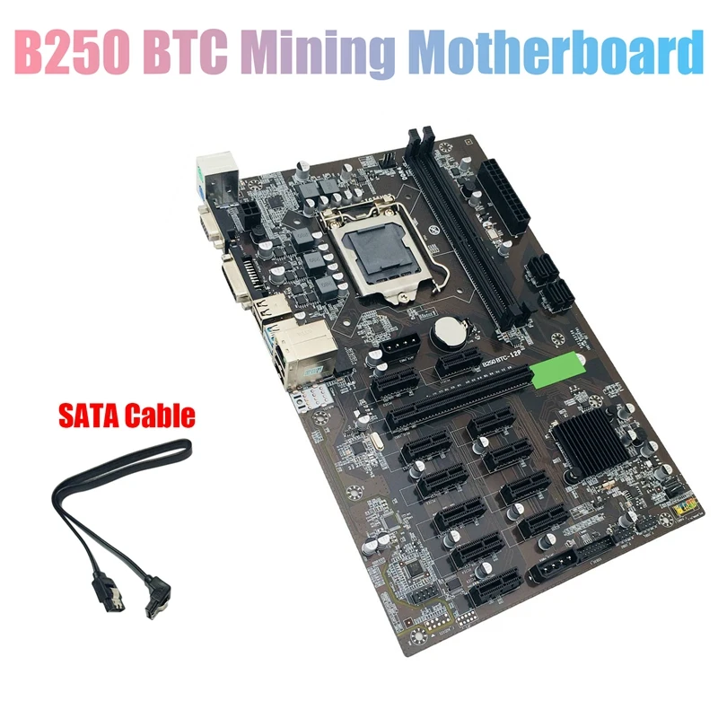 BTC B250 Mining Motherboard with SATA Cable LGA 1151 12XGraphics Card