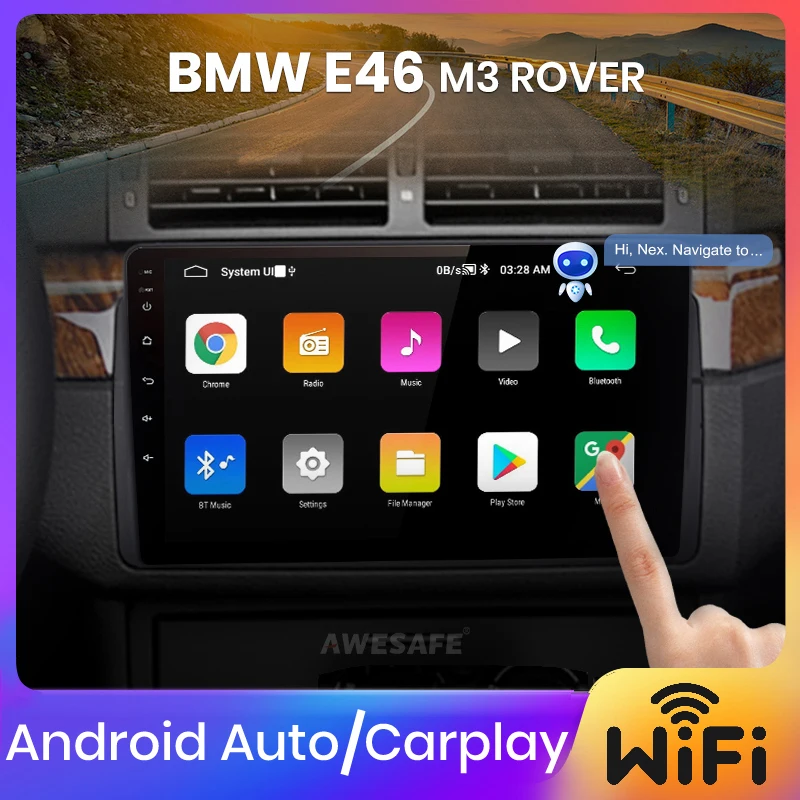Awesafe px9 android auto carplay для bmw e46 coupe (m3 rover) 316i 318i 1998 1999 2000 2001 2002 2003 2004 2005 2006 автомобильное