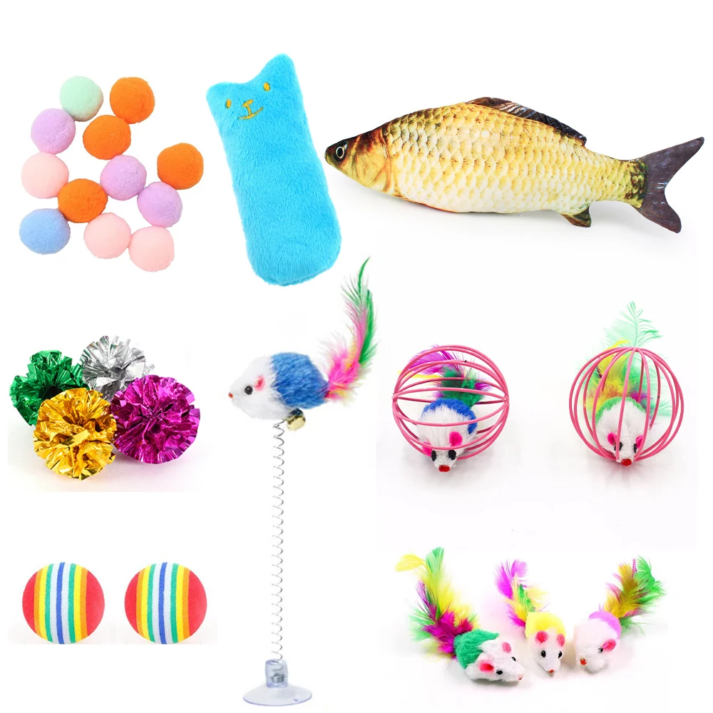 Cat Toy Set Funny Pet Interactive Fish Mouse Ball Catnip Toy Teaser Kittens Toys Goods Cats Games Accessories Supplies For