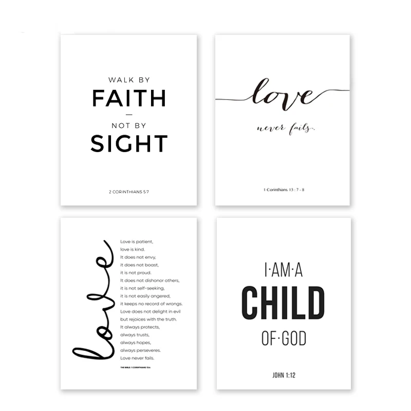 Bible Verse Poster and Prints Love Is Patient Love Is Kind Wall art Print Christian Quotes Canvas Painting Posters on the Wall