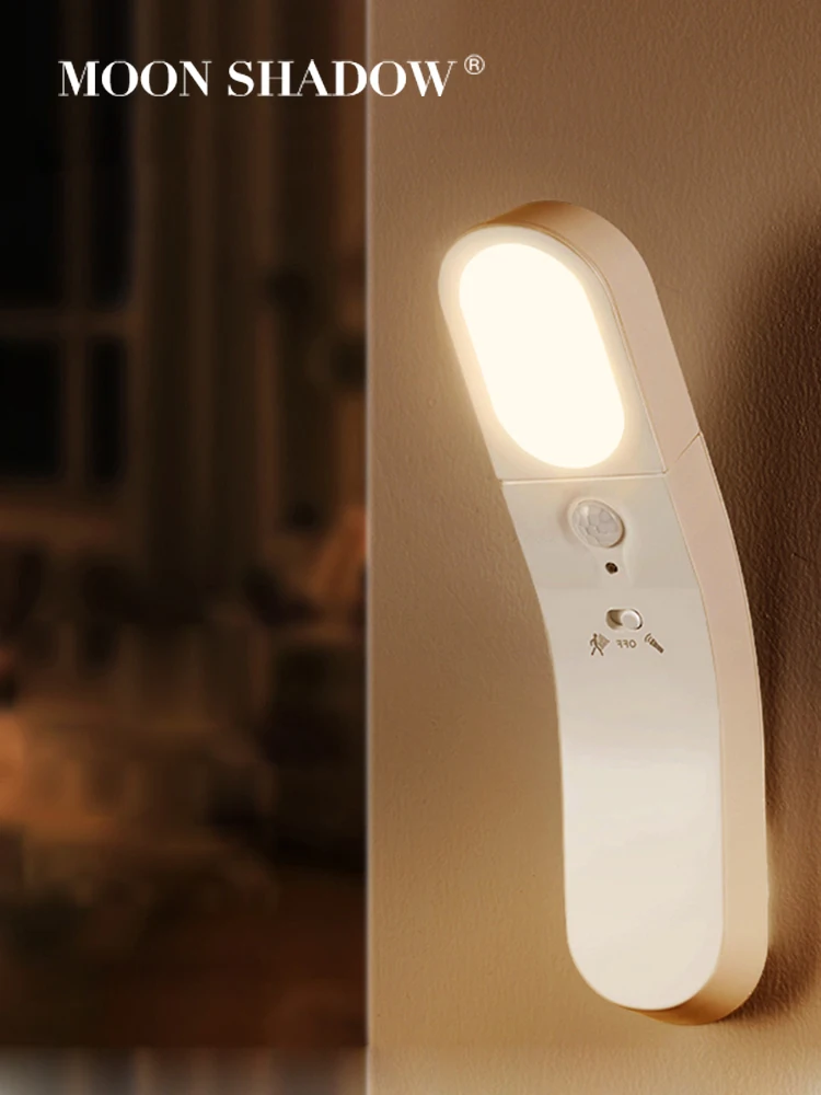 MOONSHADOW Night Light LED Bedroom Bedside Wall Lamp Rotatable Aisle Lightweight Free Punching USB Wireless Charging Night Lamp