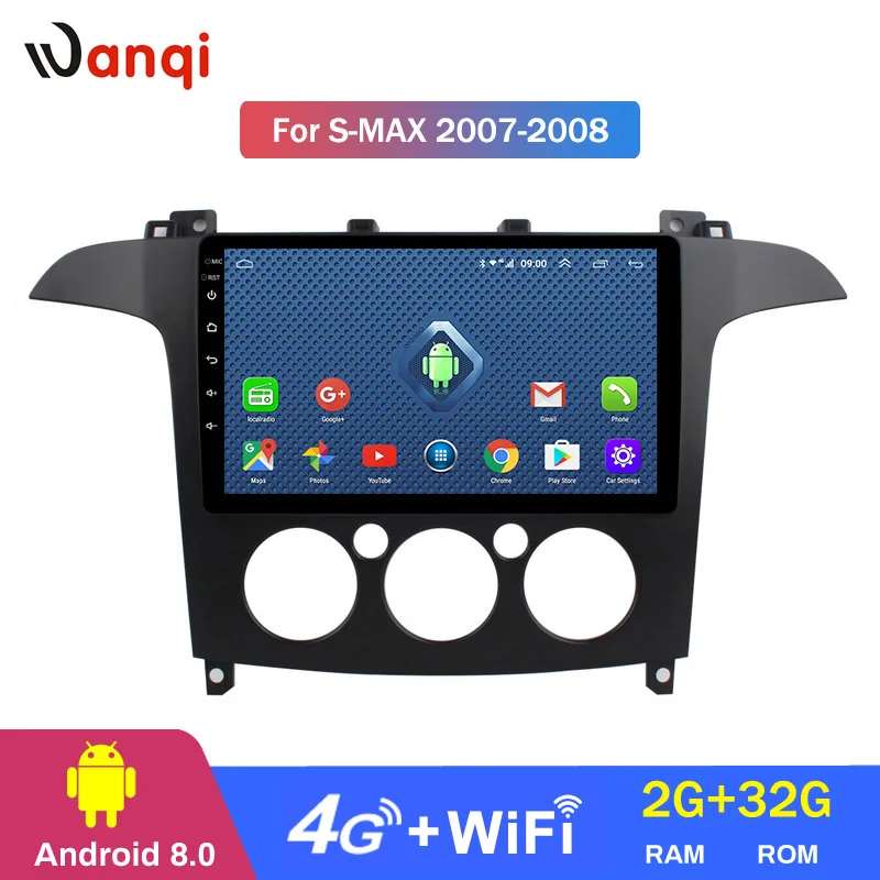 

4G Lte All Netcom 9 Inch wanqi 8.0 Car Dvd Gps Player For Ford S-Max 2007 2008 built-in Radio Video Navigation Bt Wifi