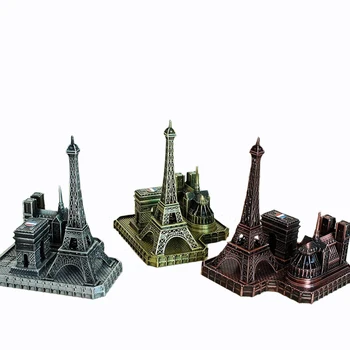 

Creative Paris Metal Building Figurine Model Home Decor Accessories Notre Dame Arc De Triomphe Tower Church Podium Statue