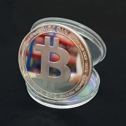 Gold Plated Physical Bitcoin Art Collection with Display Case - Antique Silver Coin Replica Gift (Silver)