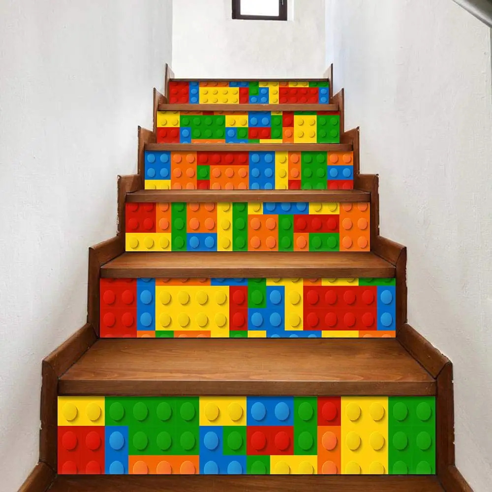 6 Pcs Set Creative Diy Stairway Stickers Lego Blocks Pattern Stairway Stickers Lego Blocks Pattern