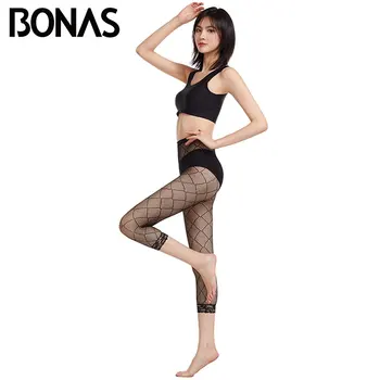 

BONAS Fashion Sexy Fishnet Footless Tights Black Lace Womens Footless Tights Lattice Lady Summer Breathable Sunscreen Tights