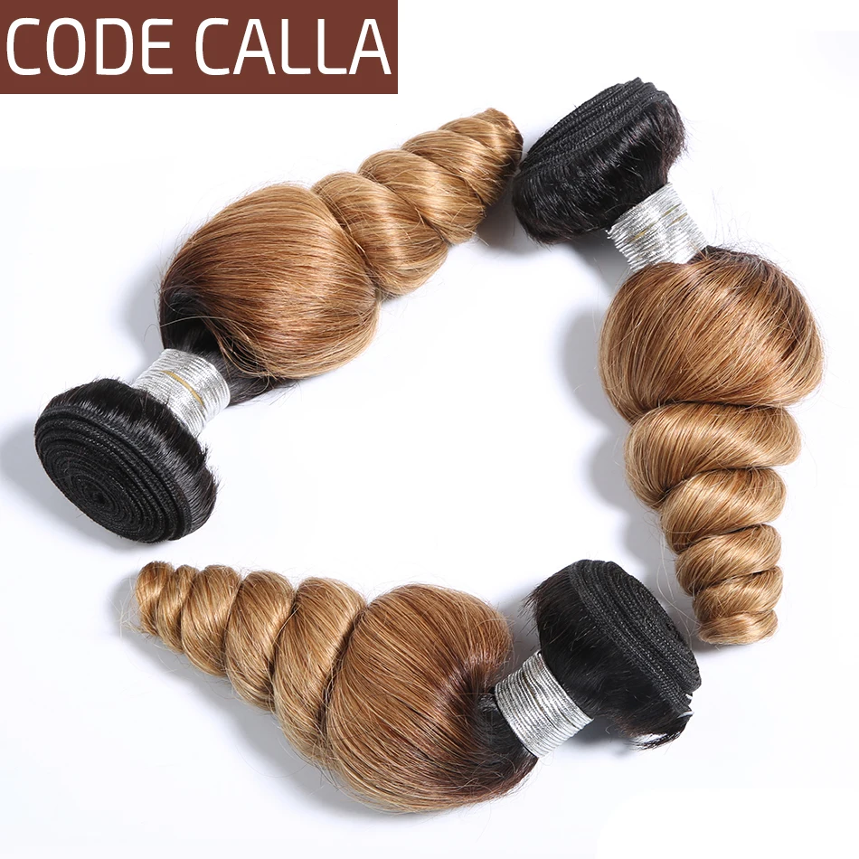 

Code Calla Remy Brown Color Loose Wave Bundles 3 Pieces Hair Peruvian 100% Human Hair Weave Extensions Ombre Color For Woman