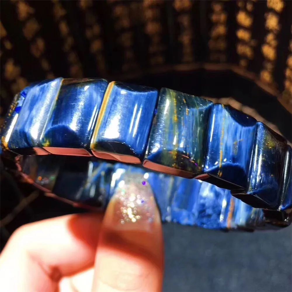 

14x10mm Genuine Natural Blue Pietersite Beads Bracelet For Woman Man Crystal Namibia Rectangle Beads Stone Bangle Jewelry AAAAA