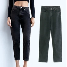 

Jenny&Dave Women Boyfriend Jeans High Street Vintage Mom Jeans Woman England Solid High Waist Washed Loose Denim For Women