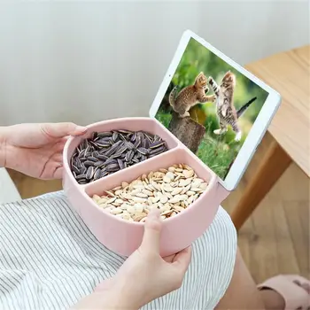 

Multi-function Stylish Snacks Storage Box Candy Dish Nut Bowl Fruit Bowl Snack Bowl with Cellphone Tablet Holder
