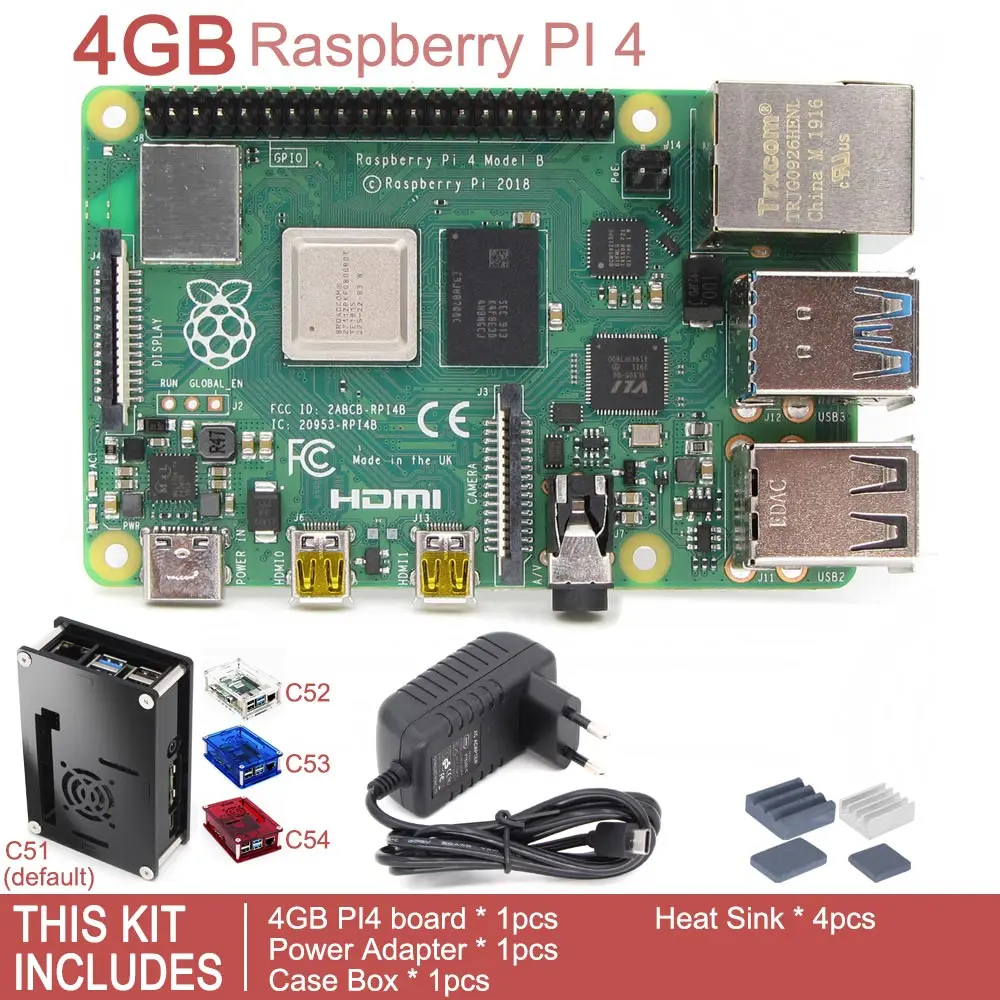 Выпуск Raspberry Pi 4 Модель B BCM2711 четырехъядерный процессор 1,5 ГГц 1 ГБ/2 ГБ/4 ГБ SDRAM комплект макетной платы - Комплект: 4GB Kit 1