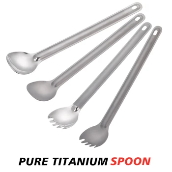 

Tanium Long Handle Spoon Tableware Portable Camping Cutlery Convenient Titanium Spork Environmental Titanium Fork